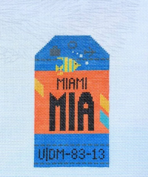 Miami Retro Travel Tag Needlepoint Canvas
