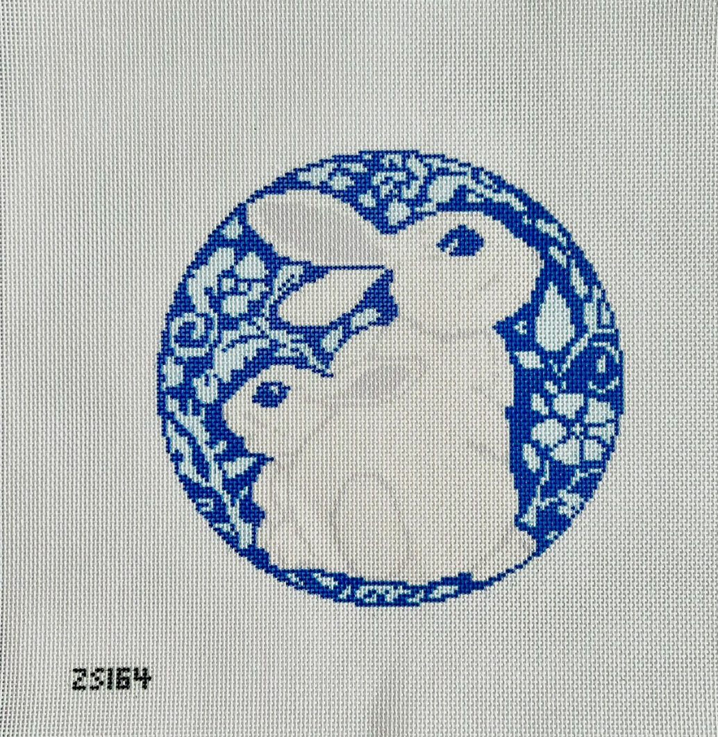 Blue and White Bunnies Printed Canvas
