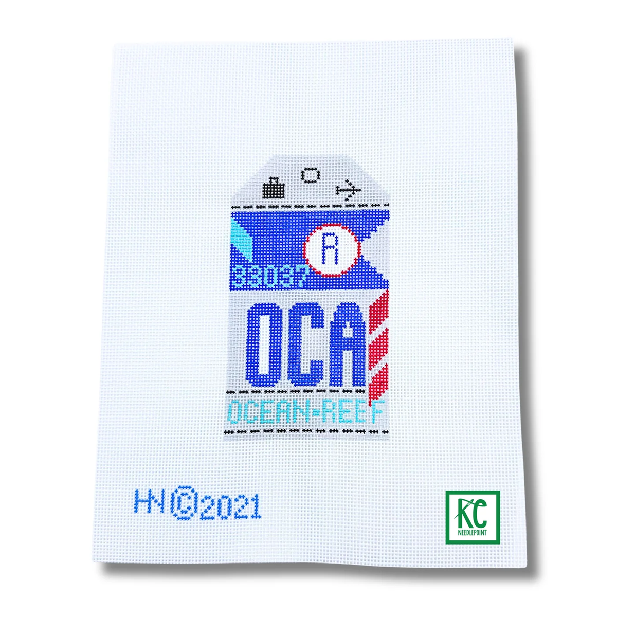 Ocean Reef Retro Travel Tag Needlepoint Canvas