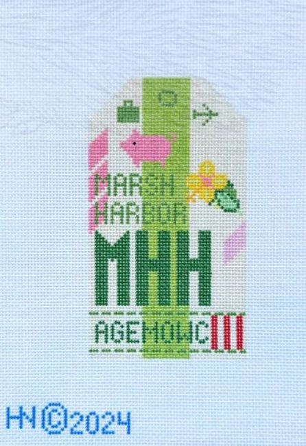 Marsh Harbor Retro Travel Tag Needlepoint Canvas