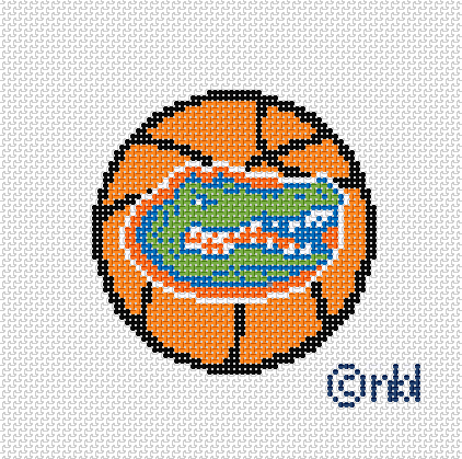 Florida Gators Basketball Round Needlepoint Canvas 4"