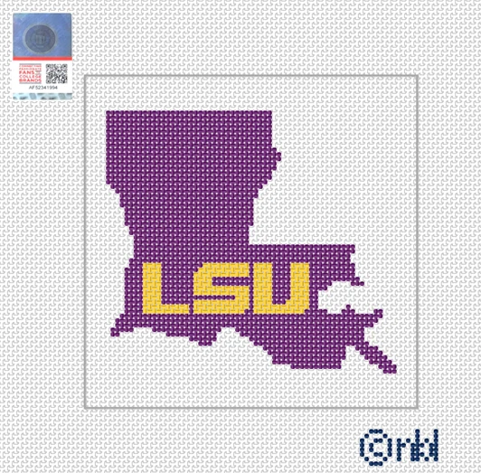LSU Needlepoint Canvas - 4 inch square state